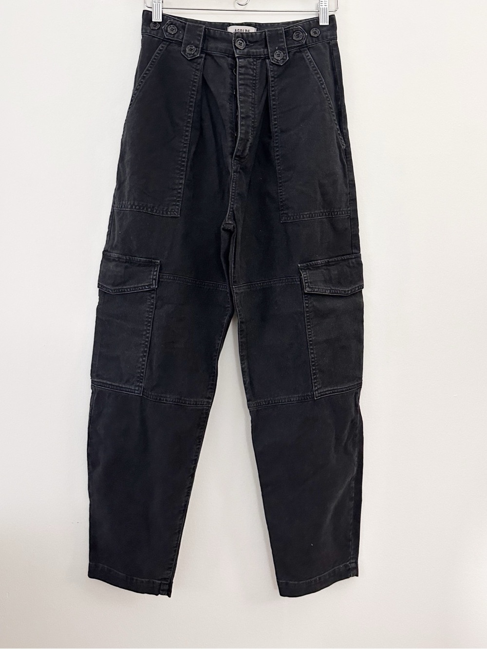 AGolde Mila Utility Pant Black button fly tapered  leg 100% cotton size 25